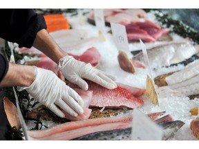 Fillets and whole fish for sale at fish market