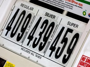 Gas prices shown on a pump at a gas station in Manhattan on Monday.