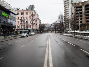 An empty street during a break in curfew in Kyiv, Ukraine, on March 1, 2022.