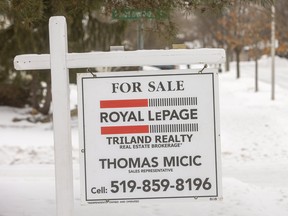 A house 'for sale' sign in London, Ont.