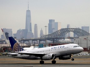A United Airlines passenger jet takes off at Newark Liberty International Airport in New Jersey, U.S.