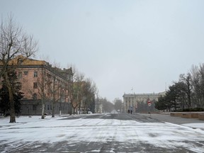 The near deserted streets of Mykolaiv, a city on the shores of the Black Sea in Ukraine that has been under Russian attack for days on March 11, 2022.