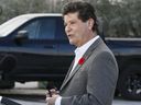 Unifor President Jerry Dias during a press conference in Milton. 