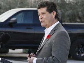 Unifor President Jerry Dias during a press conference in Milton.