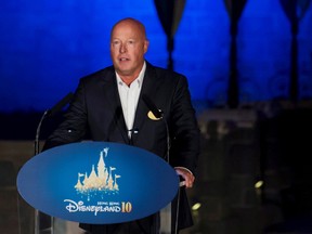 Bob Chapek, chairman of Walt Disney Parks and Resorts, speaks in Hong Kong, China, on Sept. 11, 2015.
