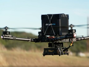 A Draganfly medical response drone takes off to deliver medical supplies.