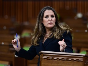 Finance Minister Chrystia Freeland responds to questions from MPs in the House of Commons in Ottawa.