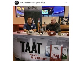 Vinny Bonsignore, who is a sports reporter for Las Vegas' largest print newspaper, is pictured above at an event for the "In the Huddle" professional football podcast (hosted by Mr. Bonsignore) in which TAAT™ sponsorship was on display. At the beginning of each "In the Huddle" podcast episode (weekdays from 4:00 pm to 6:00 pm Pacific), a sponsor message for TAAT™ is played, which the Company believes could be a key tool for generating and sustaining awareness of its brand as a better alternative to tobacco cigarettes.