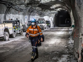 A worker walks through a tunnel at the Oyu Tolgoi copper-gold mine in Mongolia.