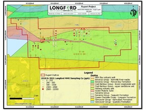 Figure 1. Geology of the Rupert Property showing the MMI sample locations from 2018 and 2021.