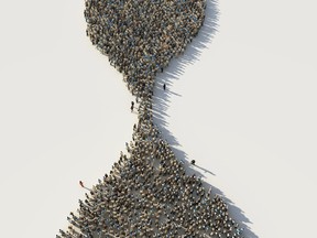 crowd of people in the shape of a hourglass