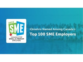 iQmetrix, North America's leading provider of telecom retail management software, has today been recognized as one of Canada's Top 100 Small and Medium Enterprise Employers for 2022. Image: iQmetrix
