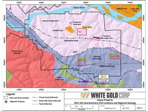 Hayes Property 2021 Soil Geochemistry Grid Locations and Regional Geology Map