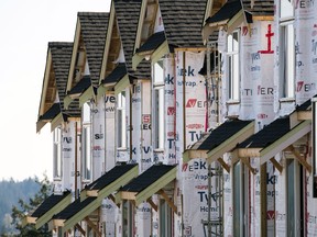 Homes under construction in a development in Langford, British Columbia.