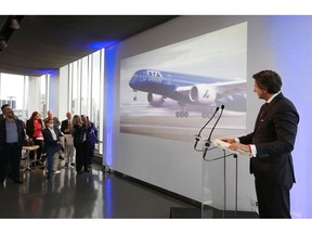 Pierfrancesco Carino, V.P. ITA Airways International Sales, is pictured during a presentation in New York celebrating the launch of the company's summer season with 6 daily flights between Italy and the U.S.A., including New York, Miami, Boston and Los Angeles, on Wednesday, April 27, 2022. ITA Airways is the new Italian national carrier which started its operations in October 2021 and is now offering flights during the summer months to 64 destinations, of which 7 are intercontinental, 23 national and 34 international. (Stuart Ramson/AP Images for ITA Airways)