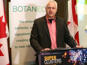 Bill Greuel, CEO Protein Industries Canada, speaks at the Botaneco facility in northeast Calgary on June 26, 2019.