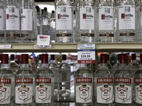 Bottles of vodka on the shelves in an ABC store in Alexandria, Virginia.