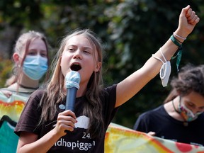 Climate activist Greta Thunberg speaks as she joins students holding a Fridays for Future climate strike while environment ministers meet ahead of Glasgow's COP26 meeting in Milan, Italy, Oct. 1, 2021.