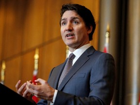 Prime Minister Justin Trudeau speaks at a press conference in Ottawa.
