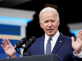 U.S. President Joe Biden during remarks at the White House in Washington, March 31, 2022.
