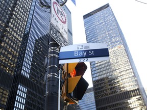 A 'Bay Street' sign in the financial district of Toronto.