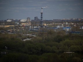 The Russian oil producer Gazprom Neft's Moscow oil refinery on the south-eastern outskirts of Moscow on April 28, 2022.