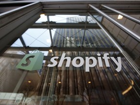 Signage is displayed on the Shopify Inc. headquarters in Ottawa.