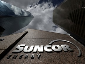 The Suncor Energy logo at the company's headquarters in Calgary.