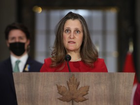 Finance Minister Chrystia Freeland will table the 2022 federal budget later Wednesday.