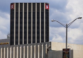 Bank of Nova Scotia logo displayed on a building in Kingston, Jamaica. Scotiabank, founded by Halifax businessmen in 1831, opened a branch in Jamaica in 1889 to facilitate the trade of rum, sugar, and fish.