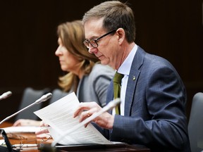 Governor of the Bank of Canada, Tiff Macklem, and Senior Deputy Governor Carolyn Rogers appear before the House of Commons Standing Committee on Finance, in Ottawa on Monday, April 25, 2022. THE CANADIAN PRESS/Sean Kilpatrick ORG XMIT: SKP108_2022042515