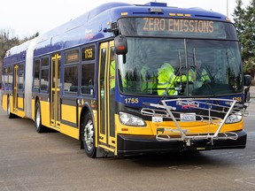 A battery-electric bus made by NFI Group Inc.