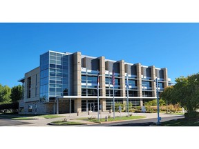 The front entrance of the AGC Biologics campus in Longmont, Col., USA offers viral vector gene therapy and cell therapy development and manufacturing services.