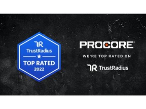 Procore recognized by TrustRadius as a leader in the Construction category of the 2022 Top Rated Product Awards.