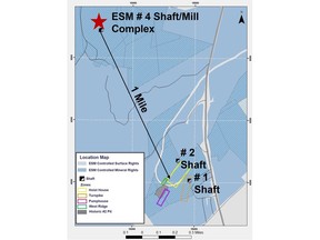 Location of drilling relative to ESM #4 Mine/Mill Complex