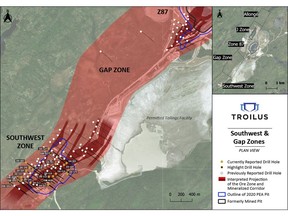 Plan View Map of the Southwest Zone Showing Current and Previously Reported Drilling