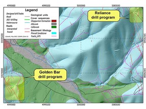 Figure 3 Relative prospect map of Reliance and Golden Bar drill programs at EL6194.