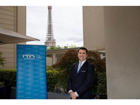 Pierfrancesco Carino, VP International Sales at ITA Airways poses for a portrait at a press event at the Hotel Shangri-La on Thursday, May 12, 2022 in Paris. (Adrienne Surprenant/AP Images for ITA Airways)