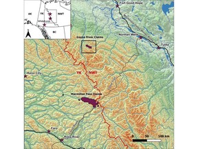 Map 1 – Location of the Gayna River claims, Northwest Territories, and Macmillan Pass claims, Yukon, Canada.