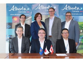 Honourable Dale Nally, Associate Minister of Natural Gas and Electricity, joins representatives from Inter Pipeline Ltd., ITOCHU Corporation and PETRONAS Energy Canada Ltd. during an MOU signing between the companies and Invest Alberta in Tokyo, Japan this week