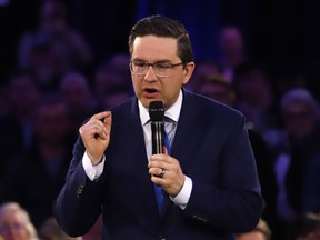 Federal Conservative leadership candidate Pierre Poilievre speaks at a rally in Ottawa on March 31, 2022.