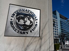 The seal for the International Monetary Fund in Washington, DC.