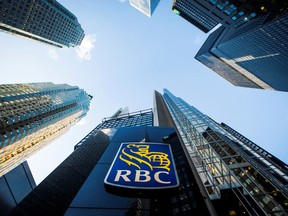 The Royal Bank of Canada building on Bay Street in the heart of the financial district of Toronto.
