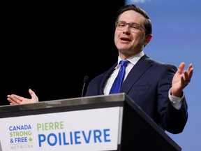 Conservative Party of Canada leadership hopeful Pierre Poilievre takes part in a debate at the Canada Strong and Free Networking Conference in Ottawa on May 5, 2022.