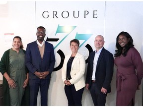 From left to right in the photo: Stéphanie Raymond-Bougie, Director of Partnerships and Community Management, Groupe 3737, Louis-Edgar Jean-Francois, Chairman and CEO, Groupe 3737, Rania Llewellyn, President and Chief Executive Officer, Laurentian Bank, Éric Provost, Executive Vice President, Head of Commercial Banking and President, Quebec Market, Laurentian Bank and Maudeleine Myrthil, Entrepreneurship Director, Groupe 3737.