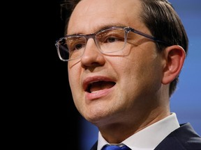 Conservative Party of Canada leadership hopeful Pierre Poilievre takes part in a debate at the Canada Strong and Free Networking Conference in Ottawa.