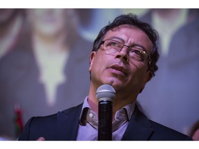 Gustavo Petro, presidential candidate for the Progressivists Movement Party, speaks during an election night event at the party's headquarters in Bogota, Colombia, on Sunday, May 27, 2018. Ivan Duque, an investor-friendly lawyer, whose campaign against a peace accord with Marxist guerrillas has divided Colombians, took first place in the country's presidential election on Sunday. In a June 17 runoff he'll face former guerrilla Petro, presenting voters with a stark choice. Photographer: Nicolo Filippo Rosso/Bloomberg