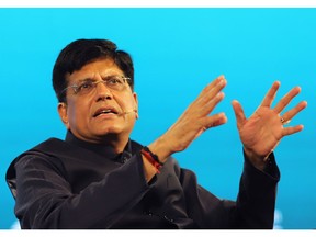 Piyush Goyal, India's minister of railways, commerce and industry, speaks during the India Energy Forum by Ceraweek in New Delhi, India, on Tuesday, Oct. 15, 2019. The conference provides insight into the Indian and regional energy future by addressing key issues from India's energy transition; provision of heat, light and mobility; sustainability; expanding use and game-changing industry technologies.
