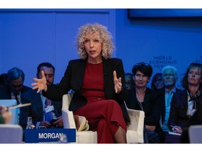 Jennifer Morgan, executive director at Greenpeace International, gestures as she speaks during a panel session on the opening day of the World Economic Forum (WEF) in Davos, Switzerland, on Tuesday, Jan. 21, 2020. World leaders, influential executives, bankers and policy makers attend the 50th annual meeting of the World Economic Forum in Davos from Jan. 21 - 24.