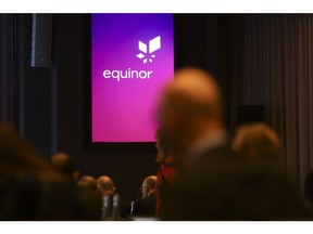 An Equinor ASA, logo sits displayed on a screen during a capital markets update in London, U.K., on Thursday, Feb. 6, 2020. Equinor boosted its targets for reducing emissions just as its oil and gas production hit a record. Photographer: Simon Dawson/Bloomberg